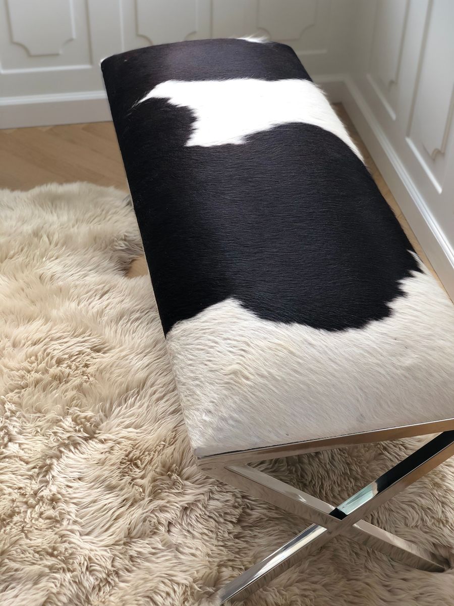 Bench Of Cow Hide | 110x42x45 cm Salt/Pepper/Black/White