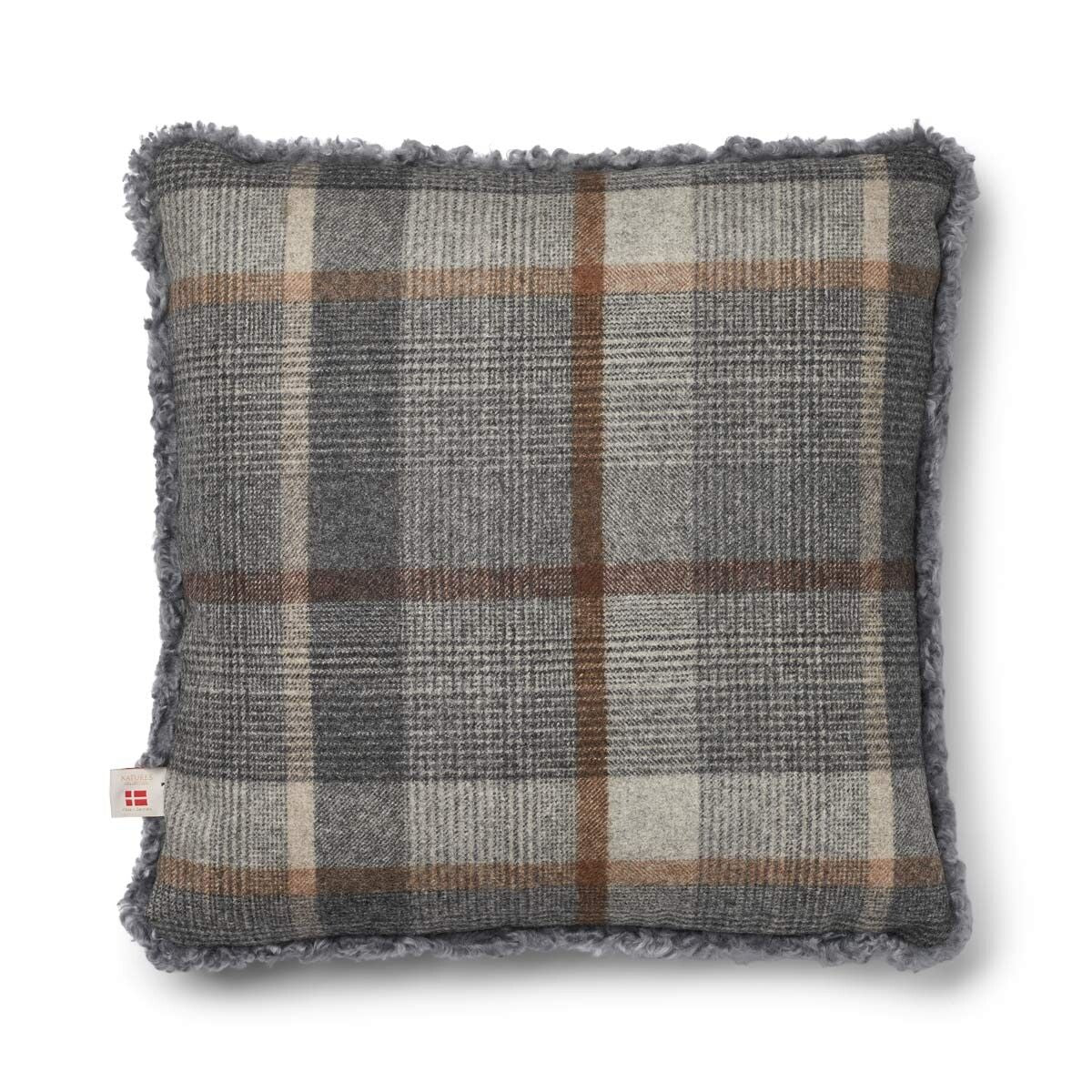 Two-sided Cushion | Short Wool | 52x52 cm Glencheck-Grey/Light Grey