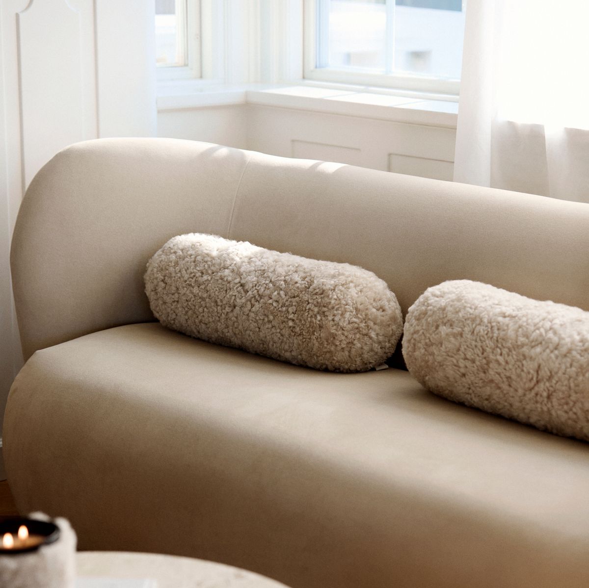 Bolster Cushion | Short Wool Sheepskin | D20xL52 cm Anthracite