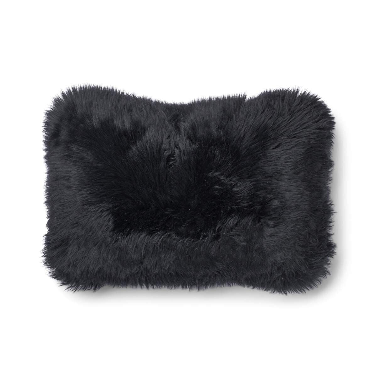 Long Wool Sheepskin Cushion | 34x52 cm Charcoal/Black