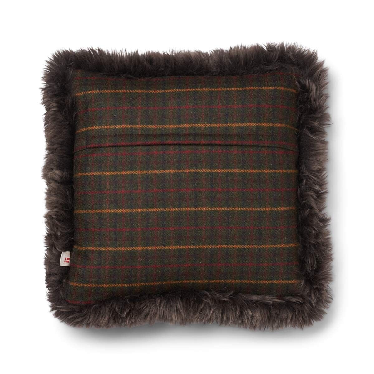 Wool Cushion | Doublesided | Long Wool trim | 52x52 cm Kilberry Fir-Dark Green/Walnut