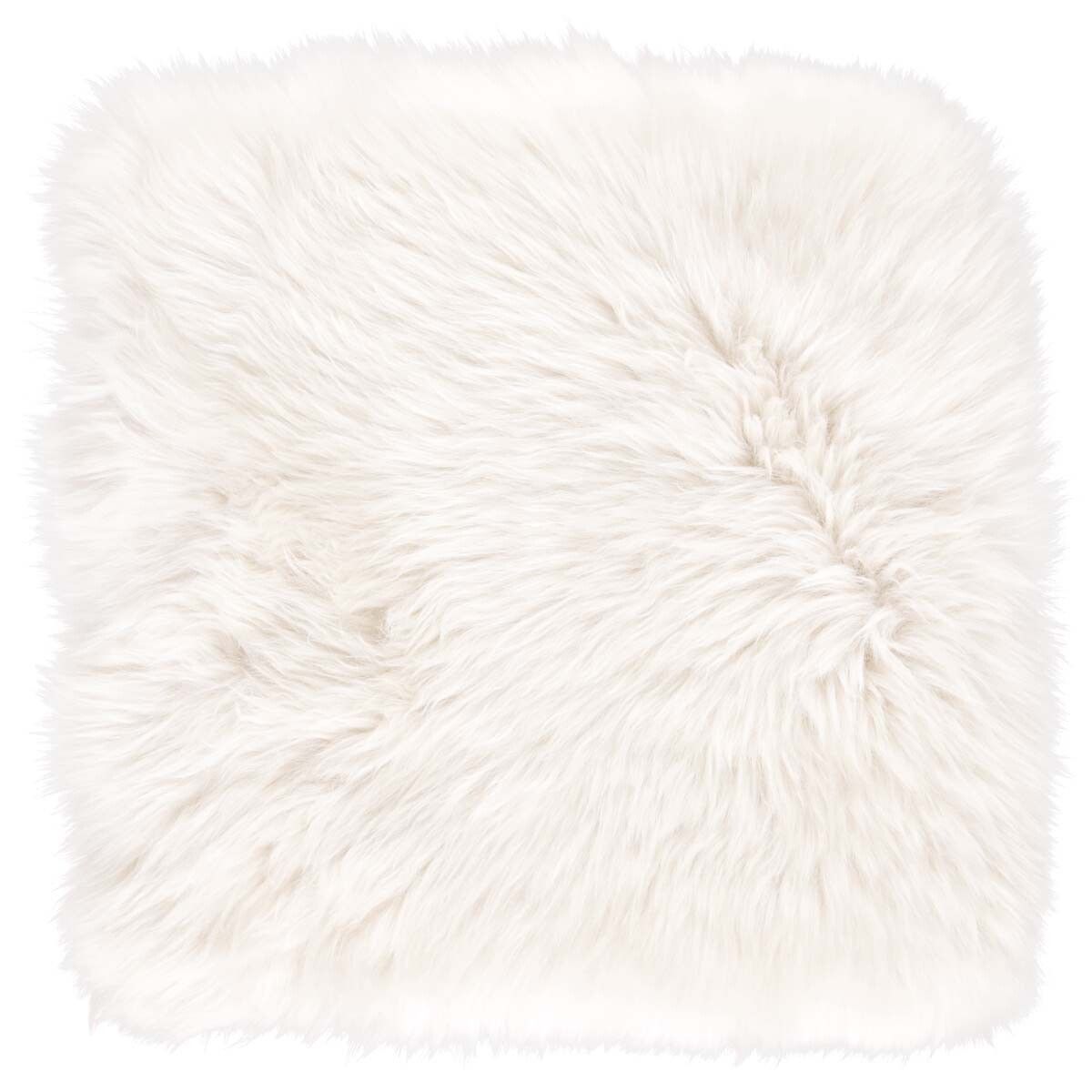 Long Wool Sheepskin Seat Cover | With Filling | 37x37 cm Ivory