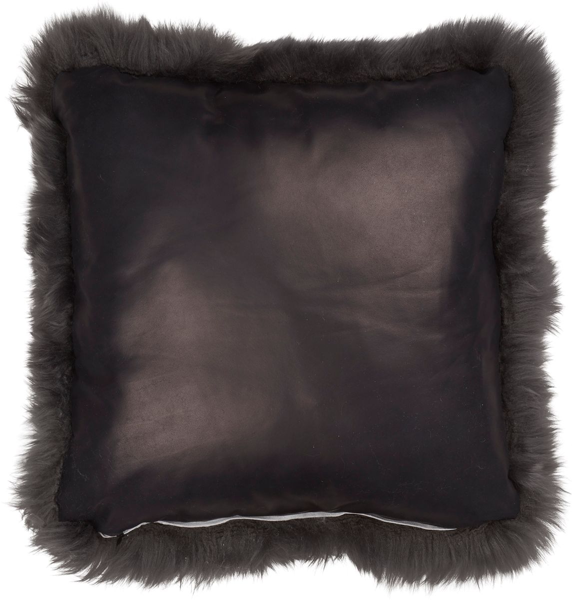 Long Wool Sheepskin Cushion | LW | Leather backing | 50x50 cm Steel