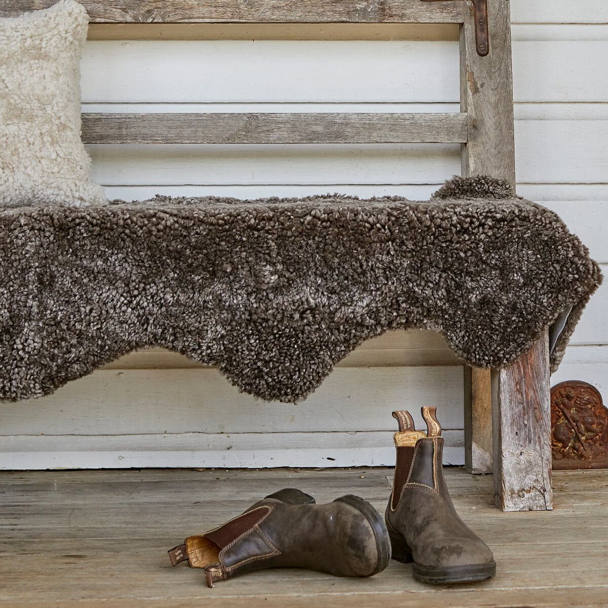 Double Sheepskin Rug | New Zealand | Short Wool curly | 170x60 cm Taupe
