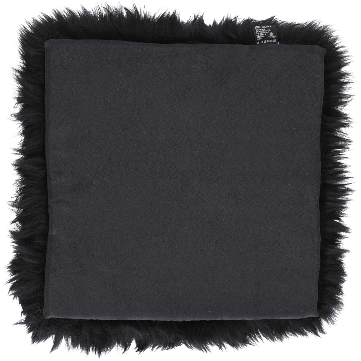 Long Wool Sheepskin Seat Cover | With Filling | 37x37 cm Black