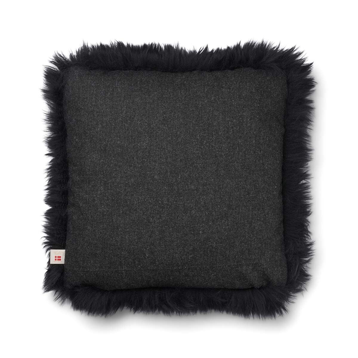 Long Wool Sheepskin Cushion | 52x52 cm Charcoal/Black