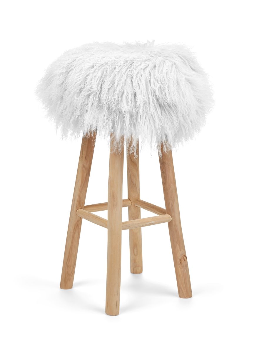 Theo Bar Stool + Cover | Oak Legs | Tibet Sheepskin Ivory