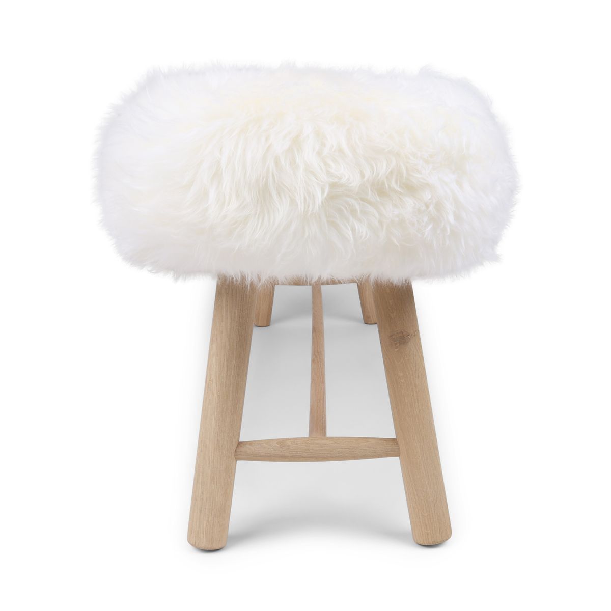 Bench with New Zealand Long Wool Sheepskin | Oak Legs | 140x35x45 cm Ivory