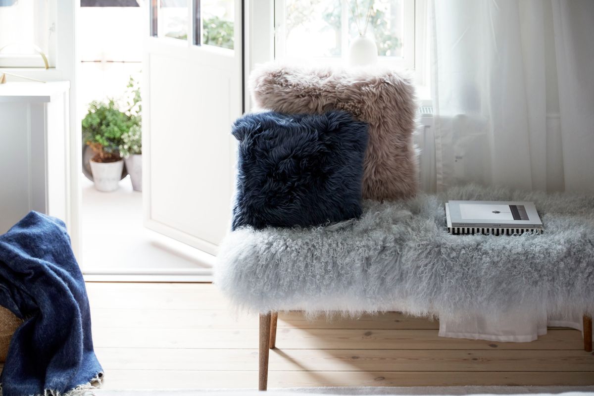 Long Wool Sheepskin Cushion | Doublesided | New Zealand | 45x45 cm Steel