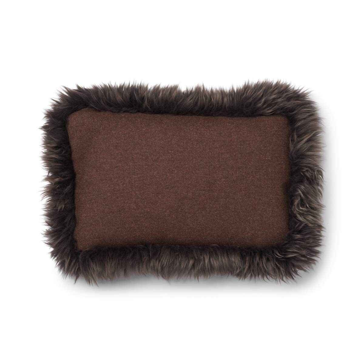 Wool Cushion | Long Wool trim  | 52x52 cm Brown/Walnut