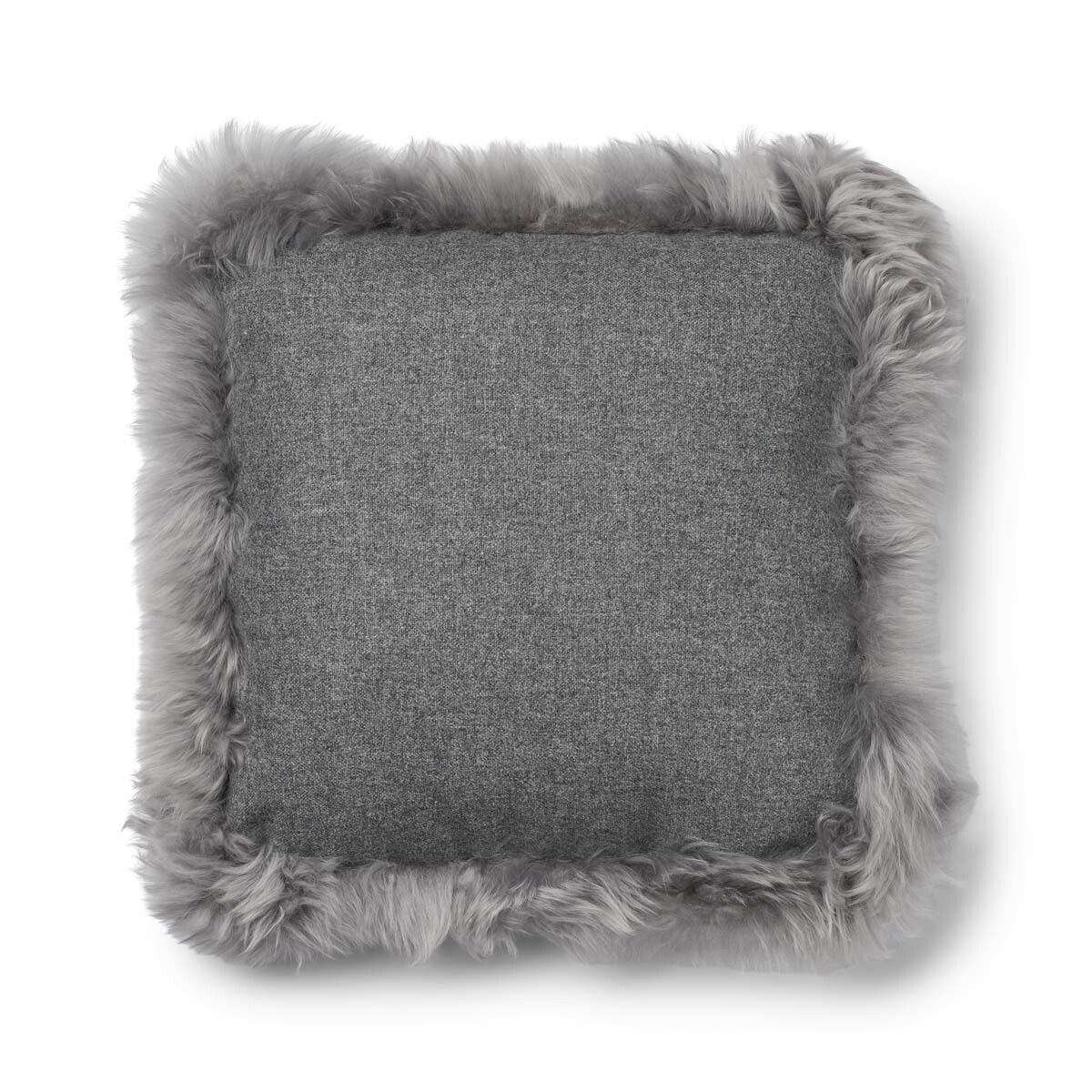 Wool Cushion | Long Wool trim | 52x52 cm |34x52 cm Stone/Light Grey