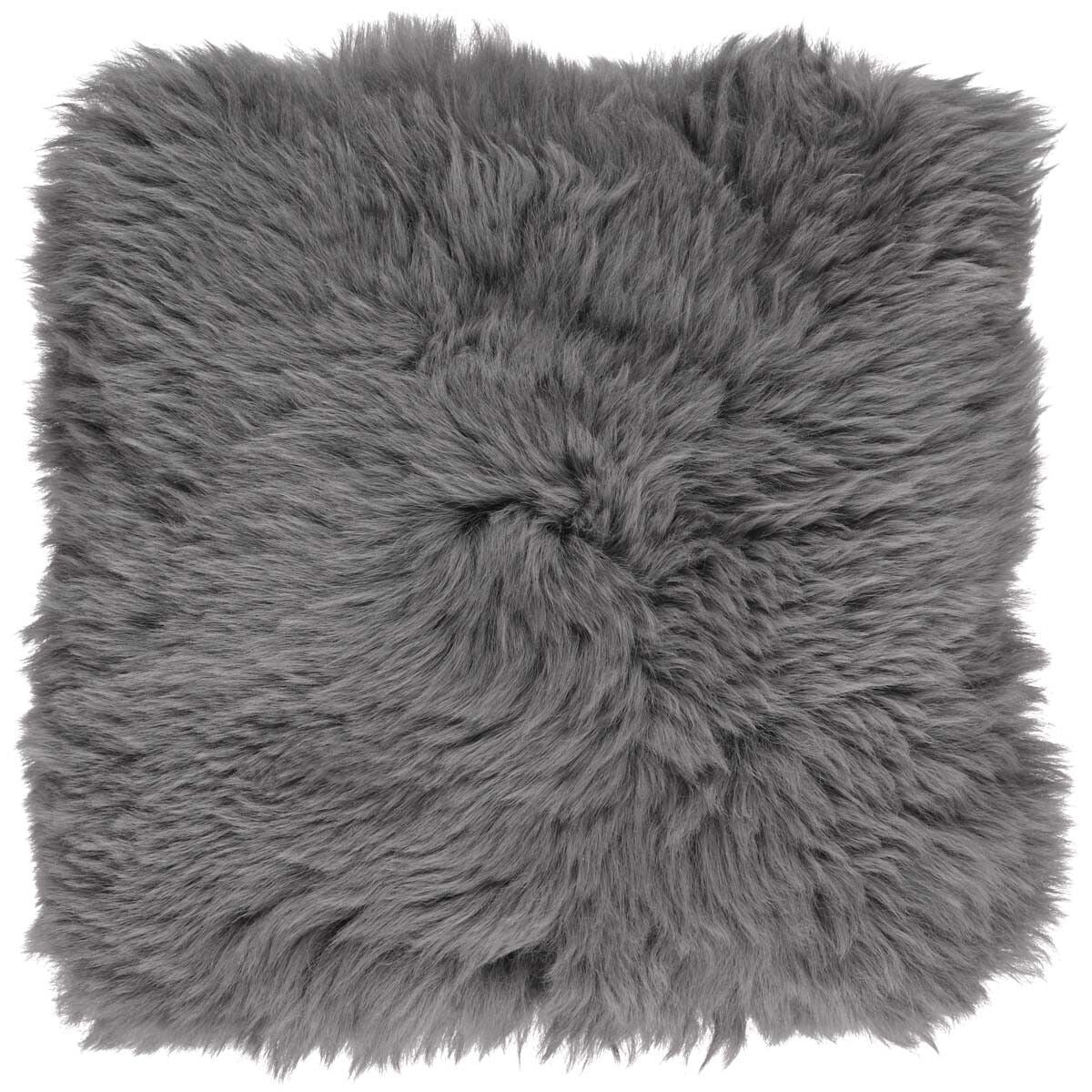 Long Wool Sheepskin Seat Cover | With Filling | 37x37 cm Steel