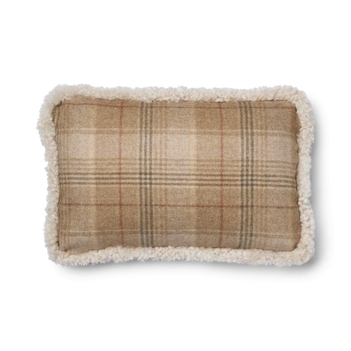 Wool Cushion Rectangular | Doublesided | Short Wool trim | 34x52 cm Sand-Beige/Pearl