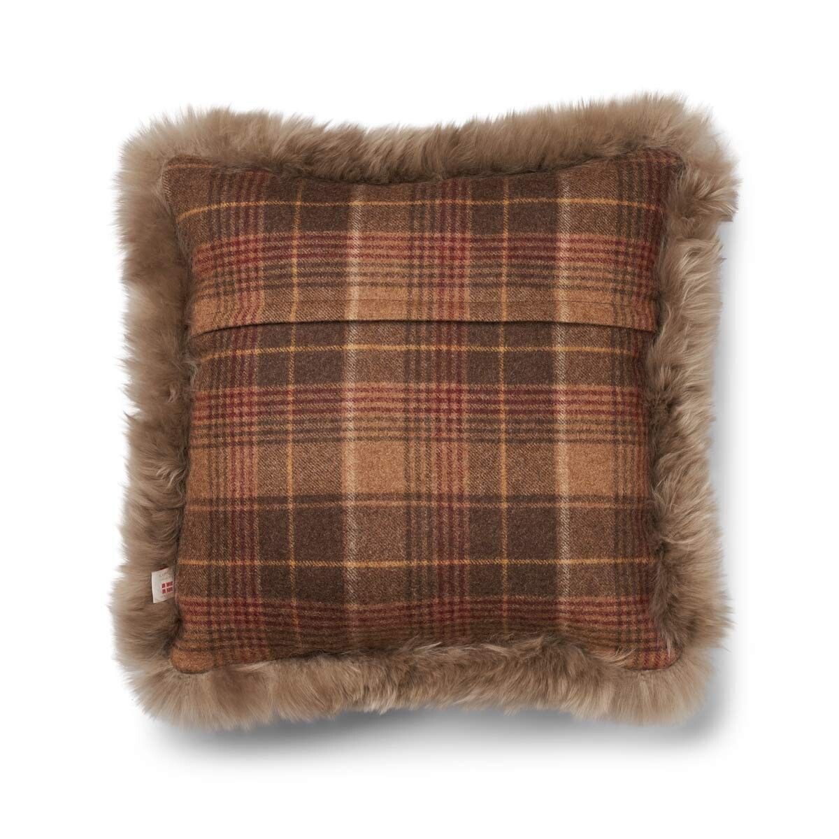 Wool Cushion | Doublesided | Long Wool trim | 52x52 cm Cocoa-Dark Brown/Taupe