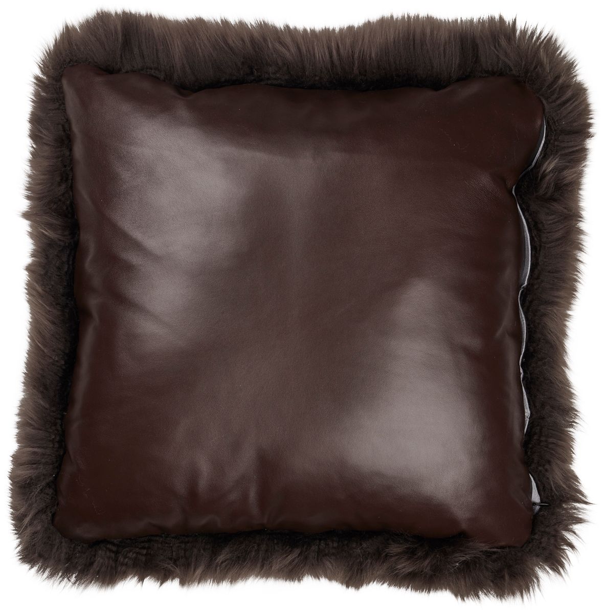 Long Wool Sheepskin Cushion | LW | Leather backing | 50x50 cm Walnut