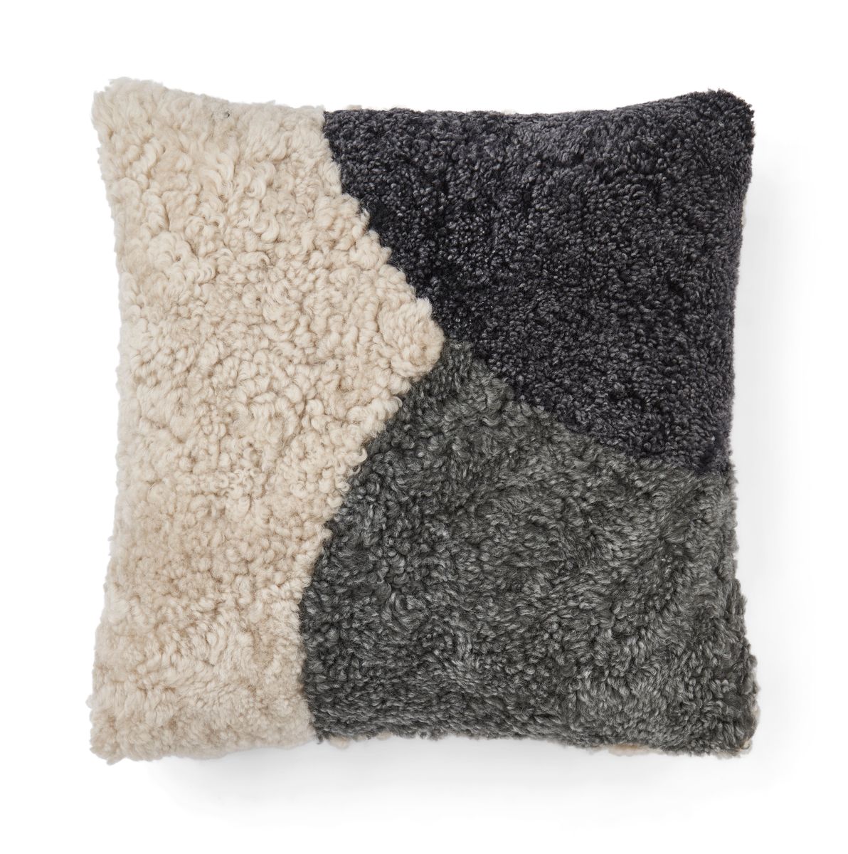 Short Wool Sheepskin Cushion | Doublesided | 46x46 cm Anthracite/Pearl/Graphite