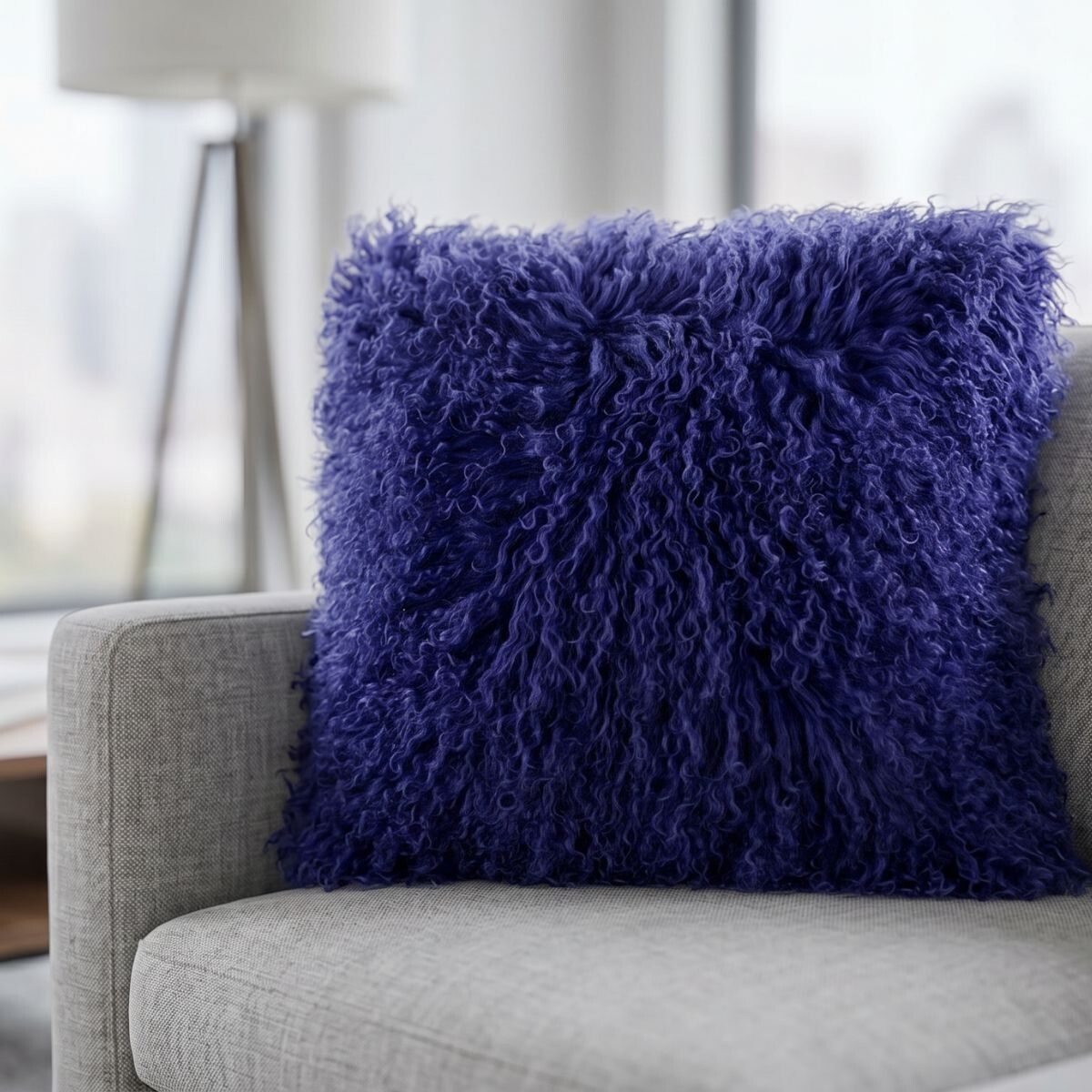 Mongolian Curly Cushion Navy Blue