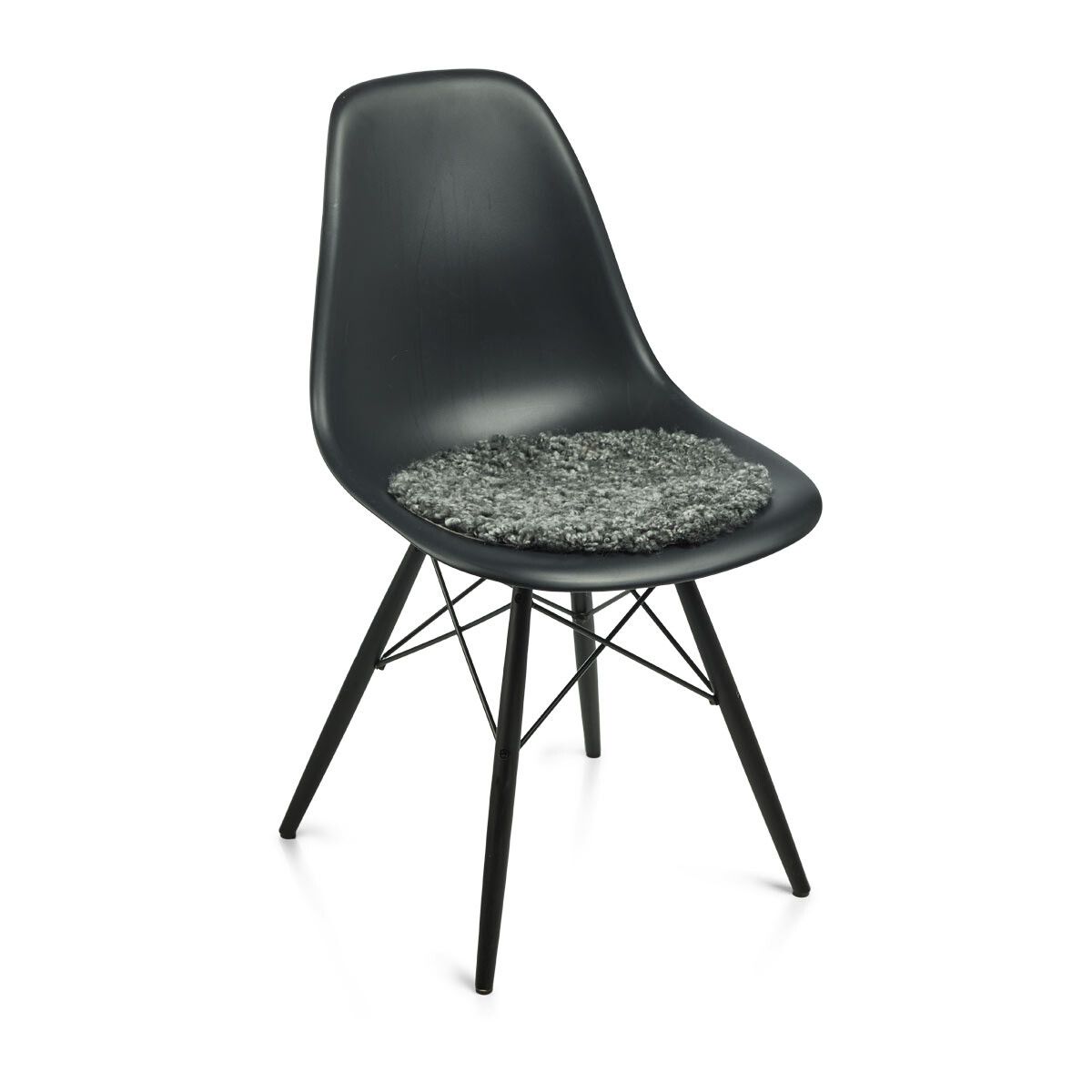 Premium Short Wool Curly Sheepskin Seat Cover | Ø38 cm Graphite