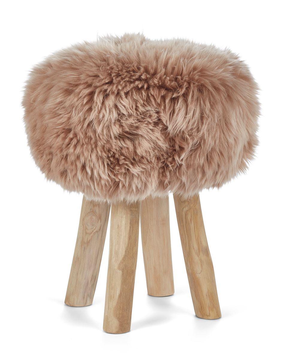 Long Wool Stool Cover | Ø35xH17 cm Warm Sand