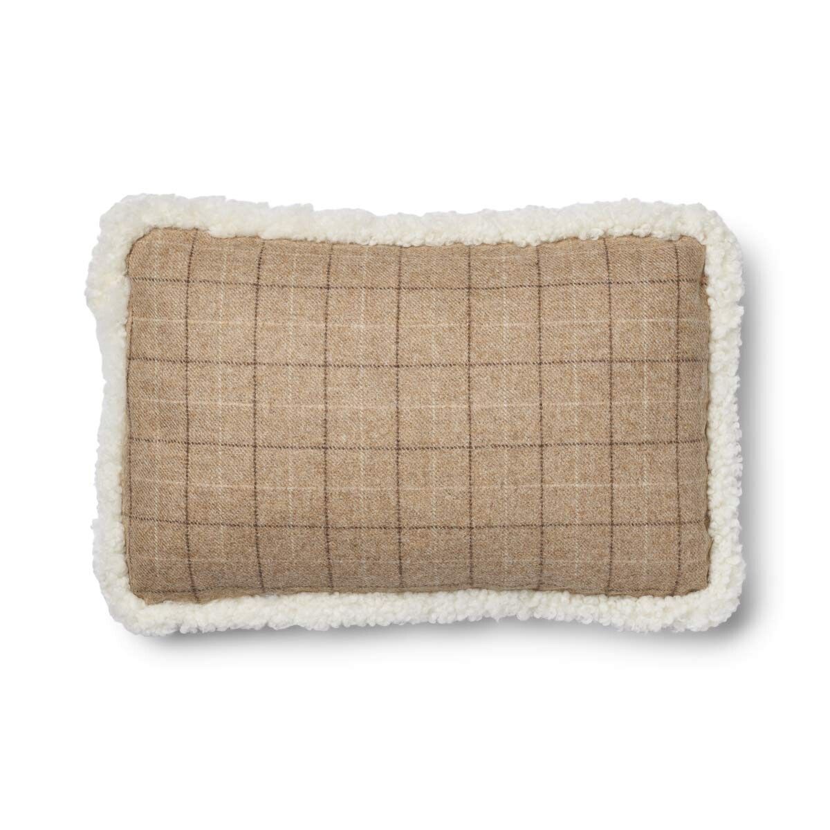Wool Cushion Rectangular | Doublesided | Short Wool trim | 34x52 cm Oatmeal-Beige/Ivory