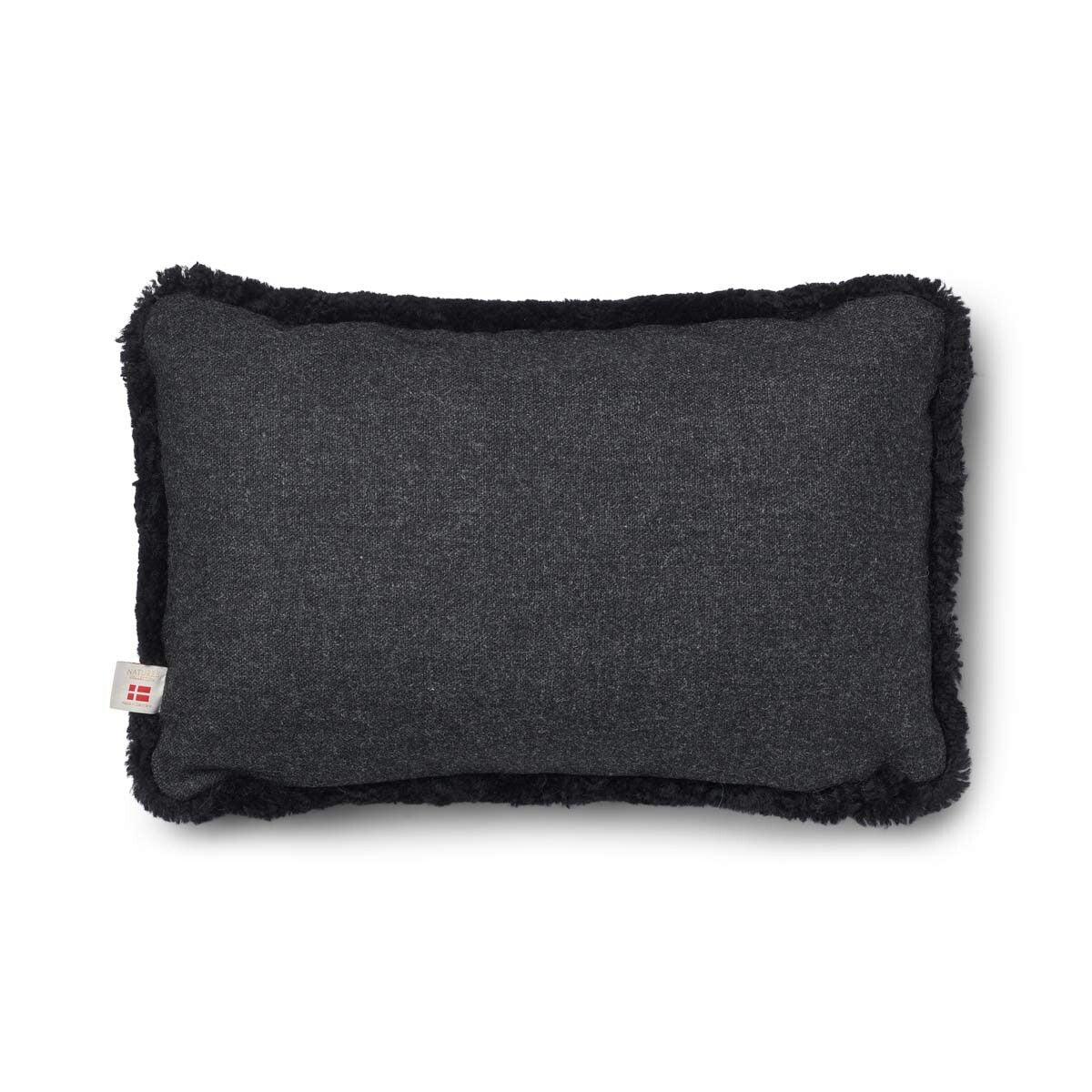 Short Wool Sheepskin Cushion | Two-sided |52x52 cm | 34x52 cm Charcoal/Black