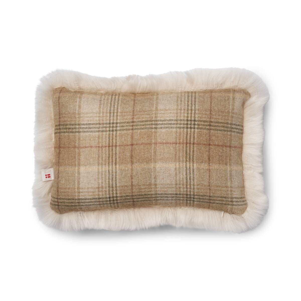 One Side Cushion | Long Wool | 34x52 cm Sand-Beige/Linen