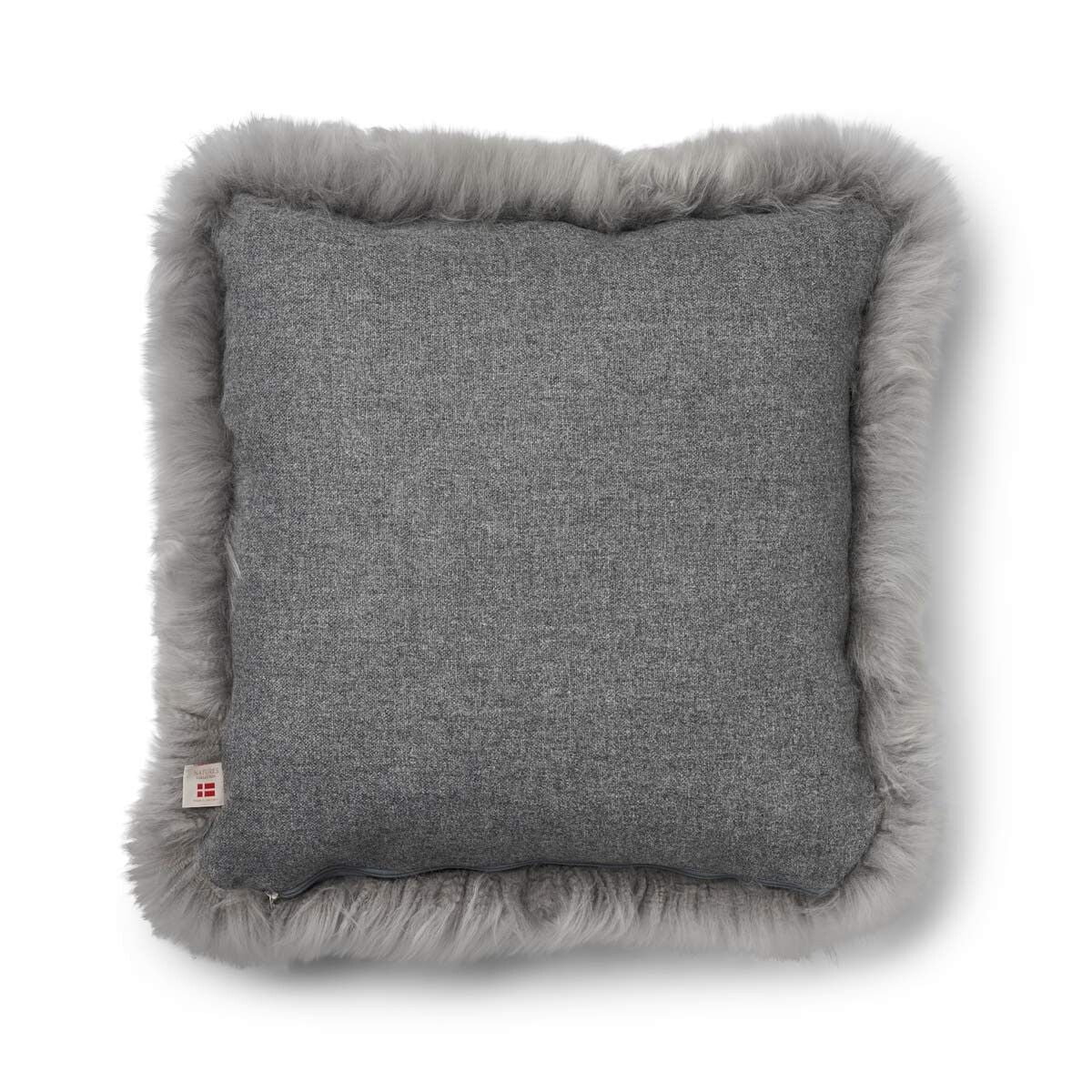Long Wool Sheepskin Cushion | 52x52 cm Stone/Light Grey
