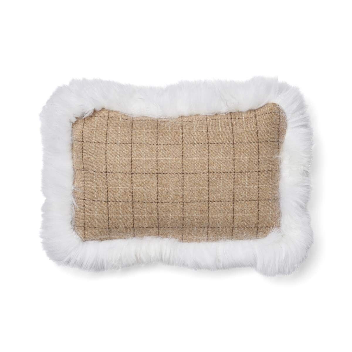 Wool Cushion Rectangular | Doublesided | Long Wool trim | 34x52 cm Oatmeal-Beige/Ivory