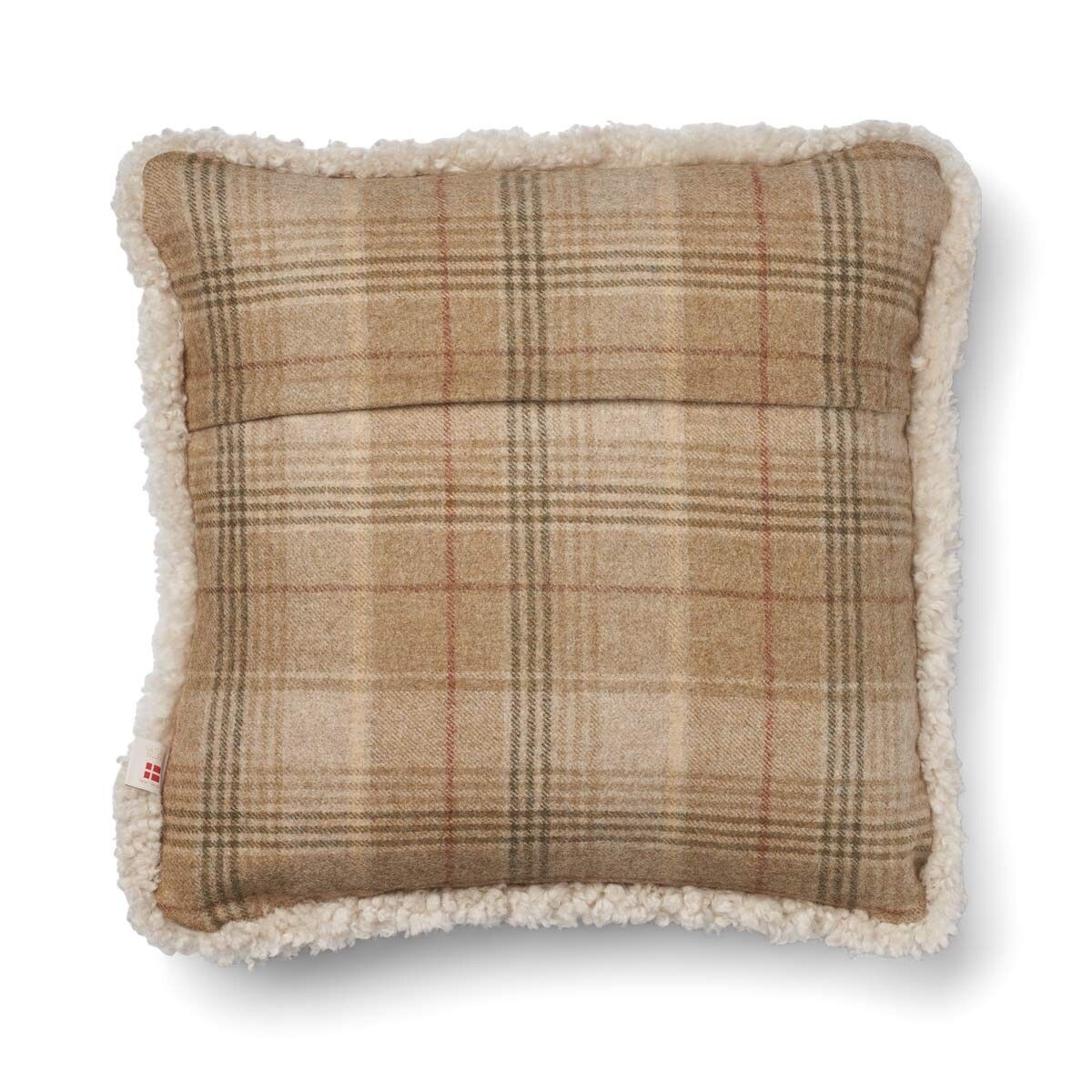 Wool Cushion | Doublesided | Short Wool trim | 52x52 cm Sand-Beige/Pearl