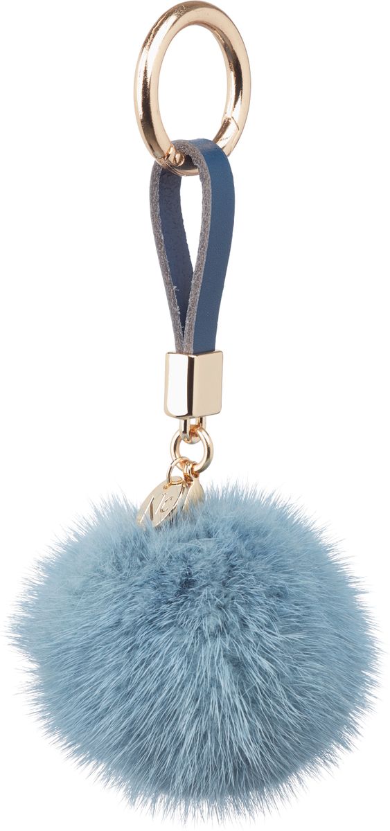 Pom Pom Keyring Leather Strap Light Skyblue
