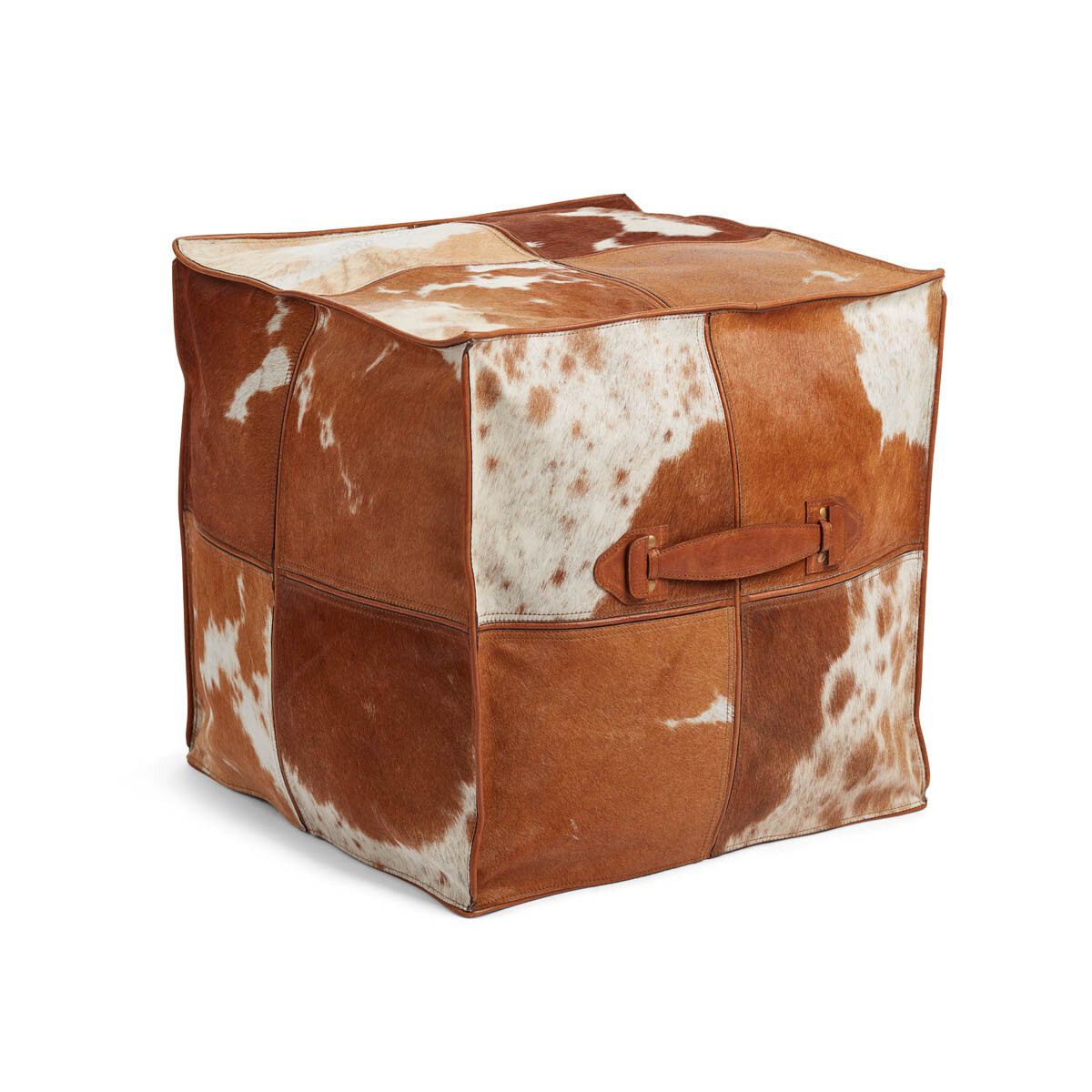 Calf Leather Pouf W/handle | Square |45x45x45 cm Jersey