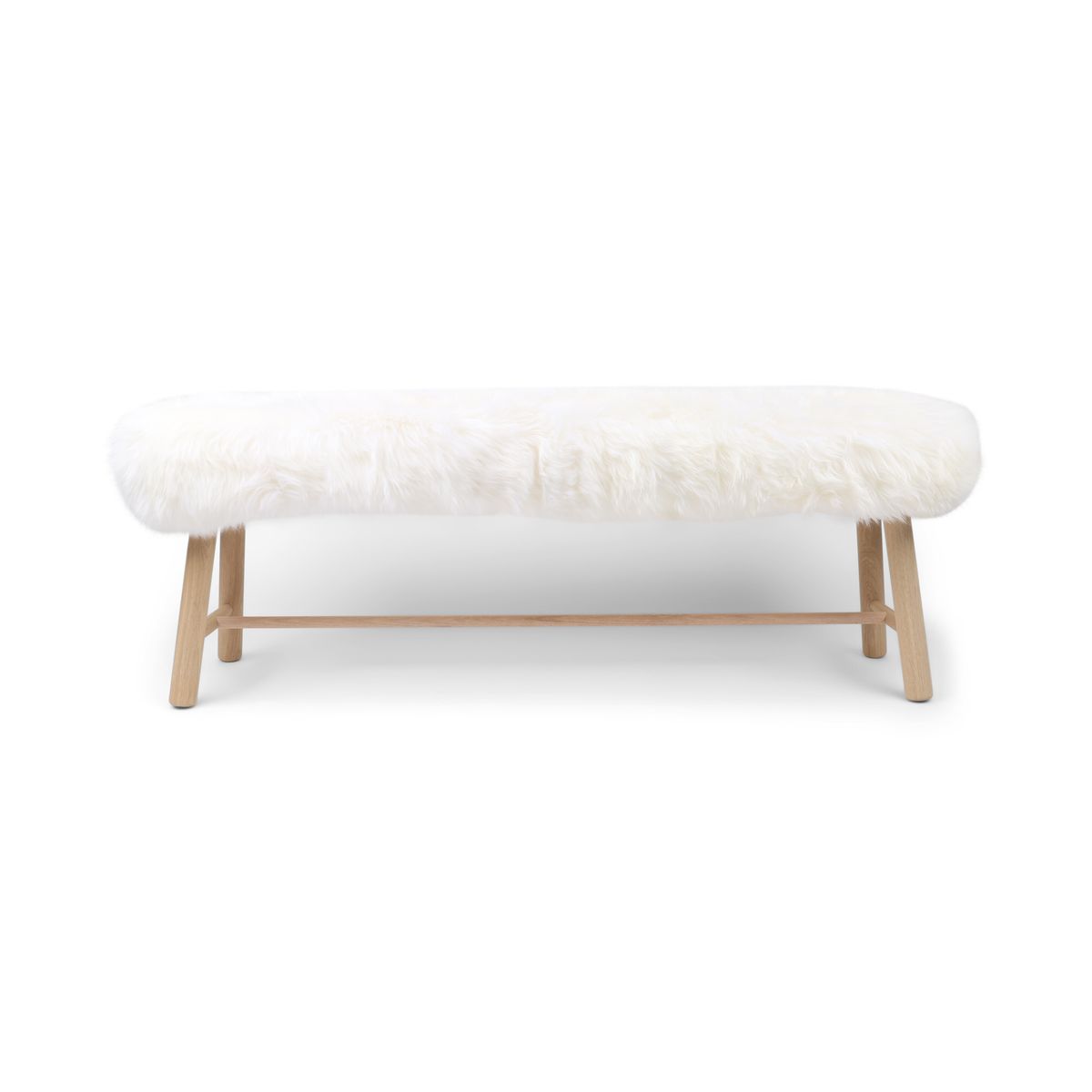 Bench with New Zealand Long Wool Sheepskin | Oak Legs | 140x35x45 cm Ivory