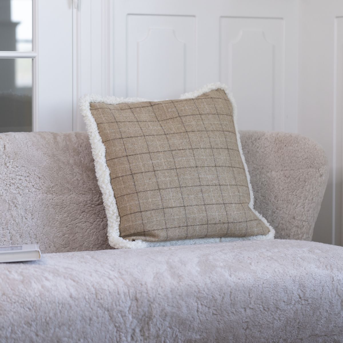 One Side Cushion | Short Wool | 52x52 cm Cocoa-Dark Brown/Taupe