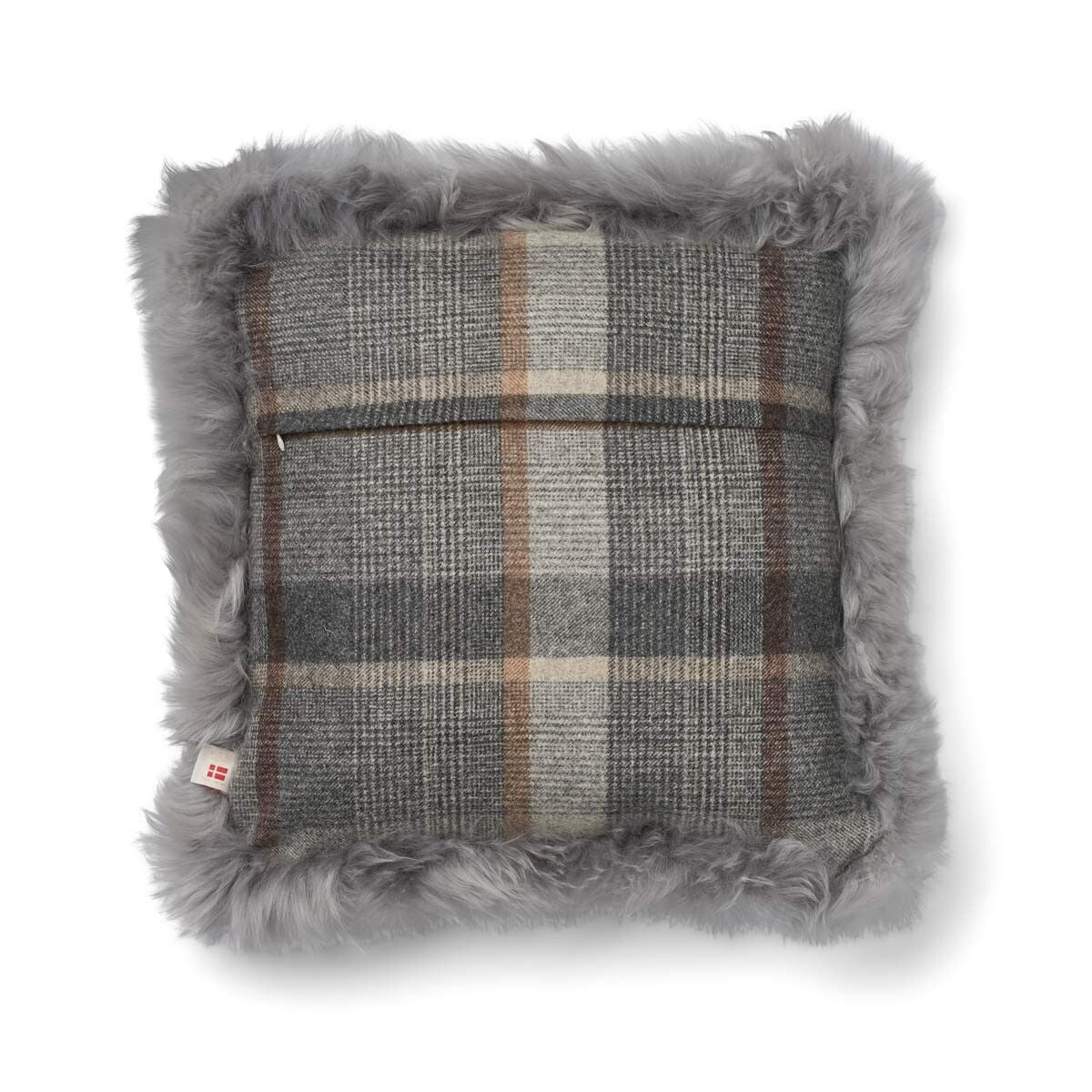 Wool Cushion | Doublesided | Long Wool trim | 52x52 cm Glencheck-Grey/Light Grey