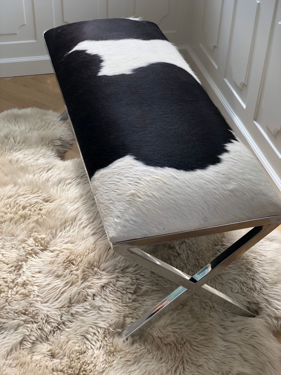 Bench Of Cow Hide | 110x42x45 cm Salt/Pepper/Black/White