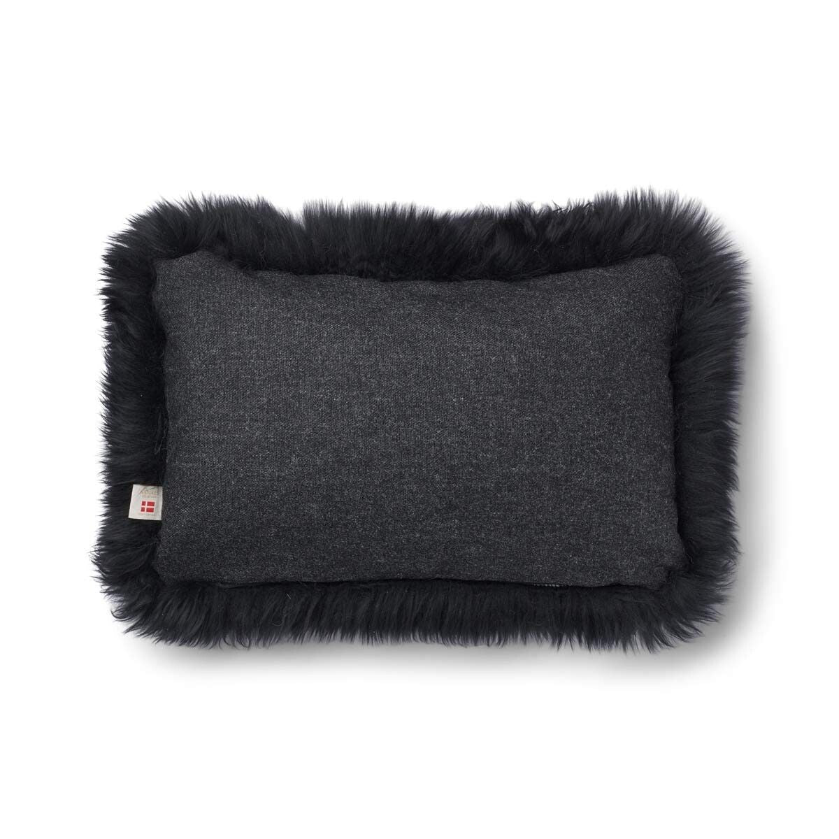 Long Wool Sheepskin Cushion | 34x52 cm Charcoal/Black