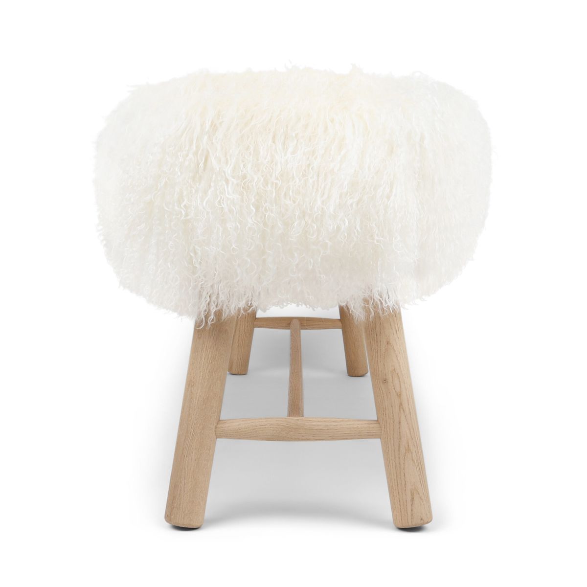 Bench with Tibetan Sheepskin | Oak Legs | 140x35x45 cm Ivory