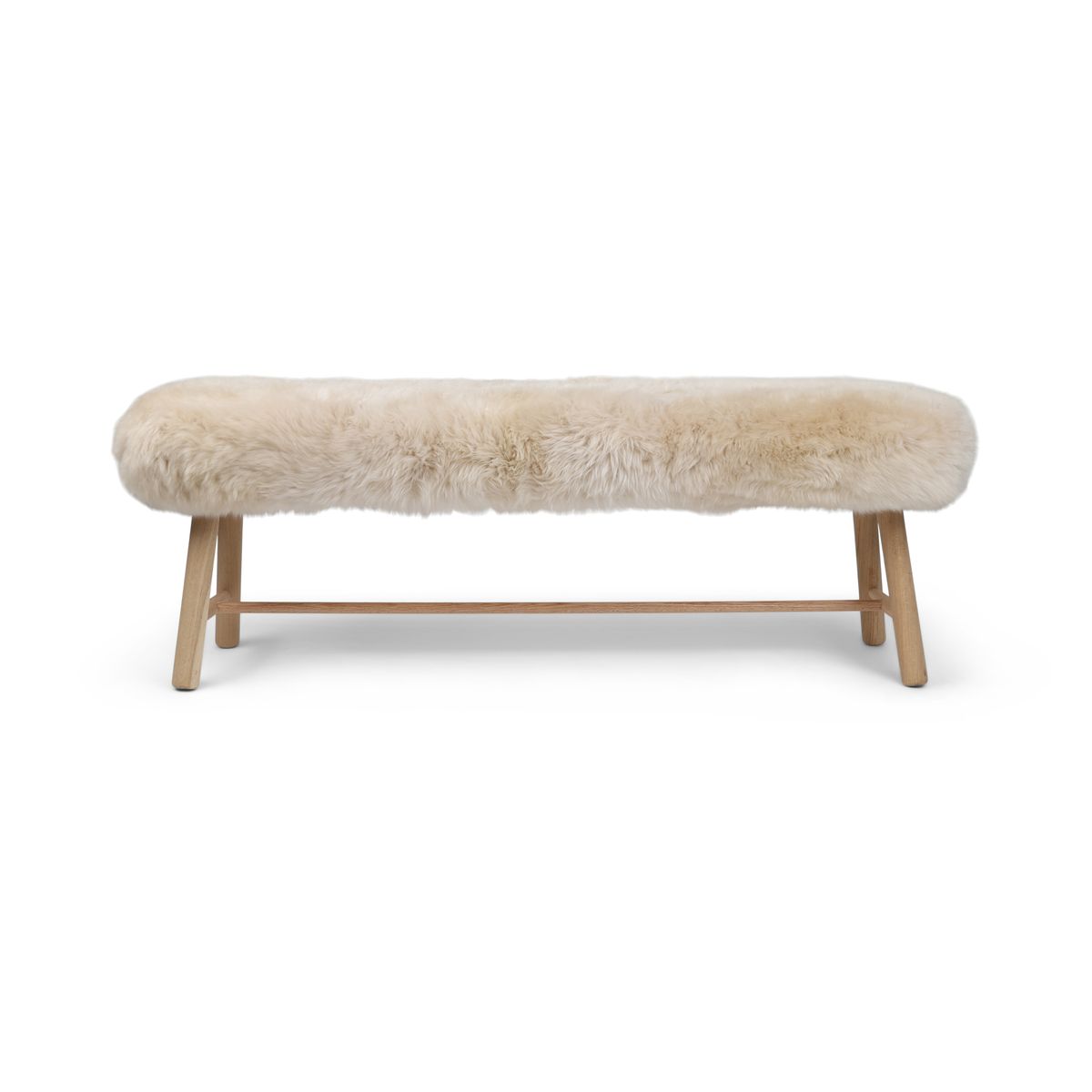 Bench with New Zealand Long Wool Sheepskin | Oak Legs | 140x35x45 cm Linen