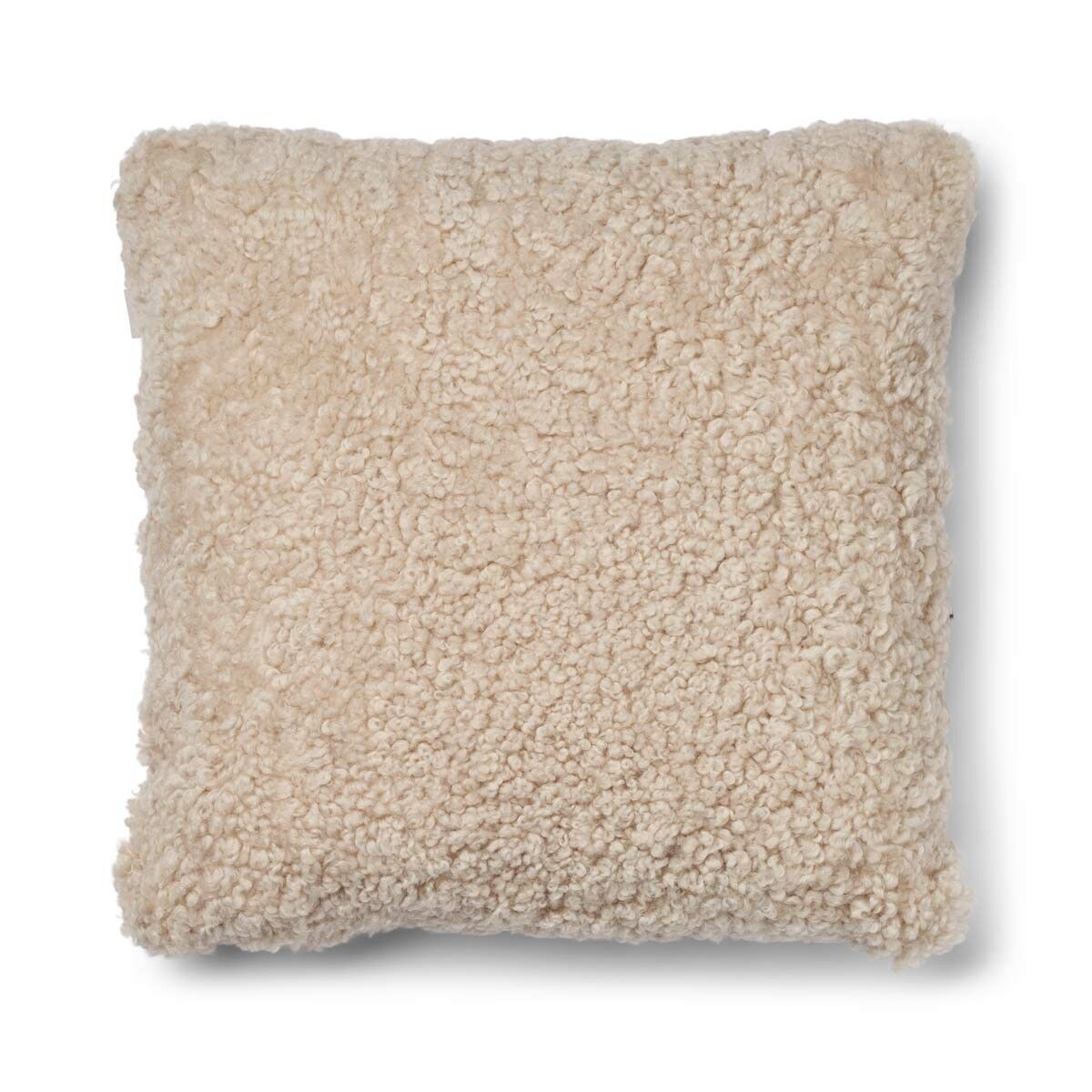One Side Cushion | Short Wool | 52x52 cm Sand-Beige/Pearl