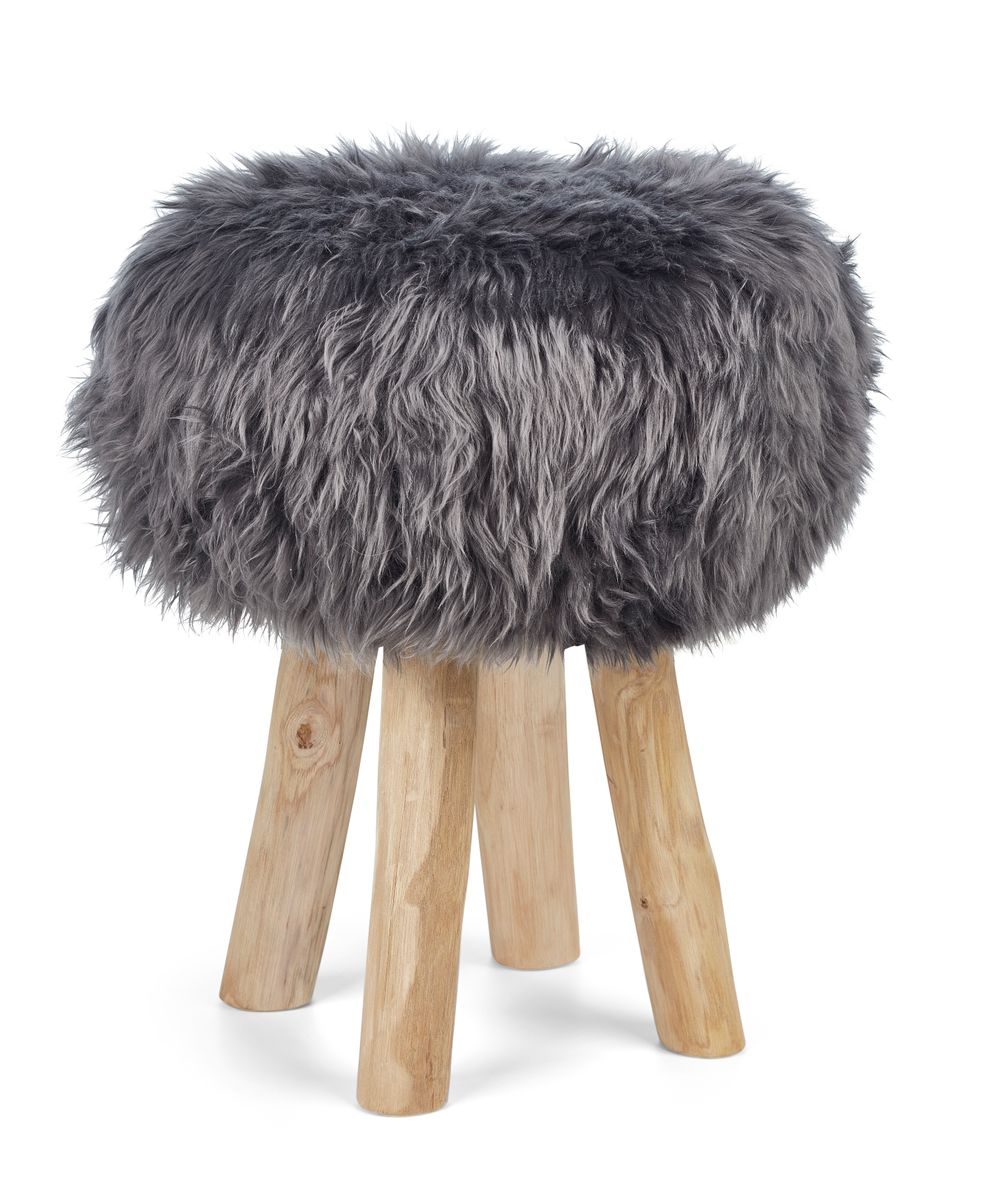 Theodor Stool + Cover | Oak Legs | New Zealand Sheepskin Steel