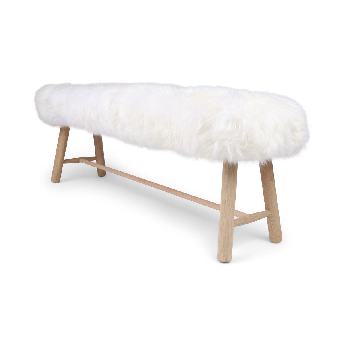 Bench with New Zealand Long Wool Sheepskin | Oak Legs | 140x35x45 cm Ivory