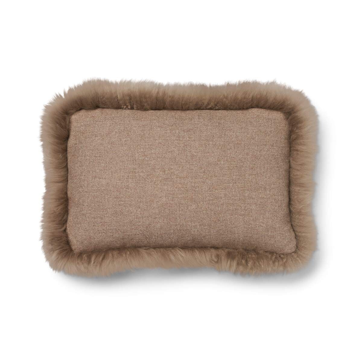 Wool Cushion | Long Wool trim  | 52x52 cm Beige/Taupe