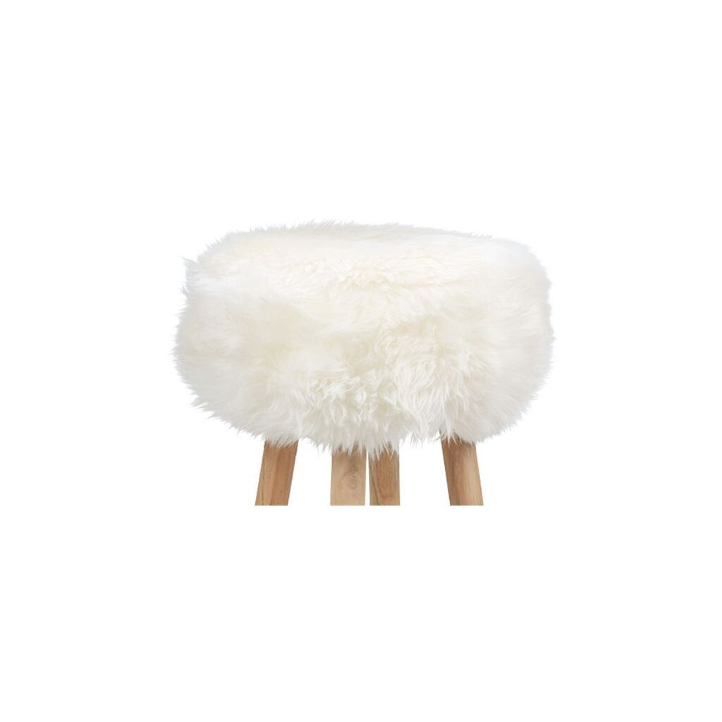 Long Wool Stool Cover | Ø35xH17 cm Ivory