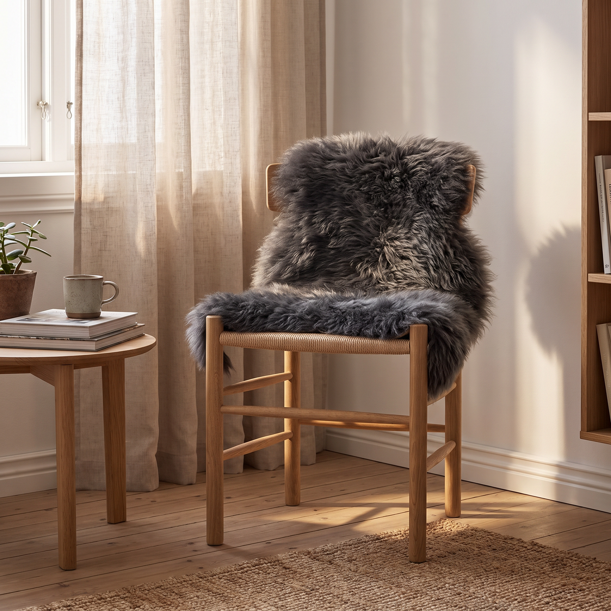 New Zealand sheepskin. 90 cm. Long wool. Premium Quality. Charcoal