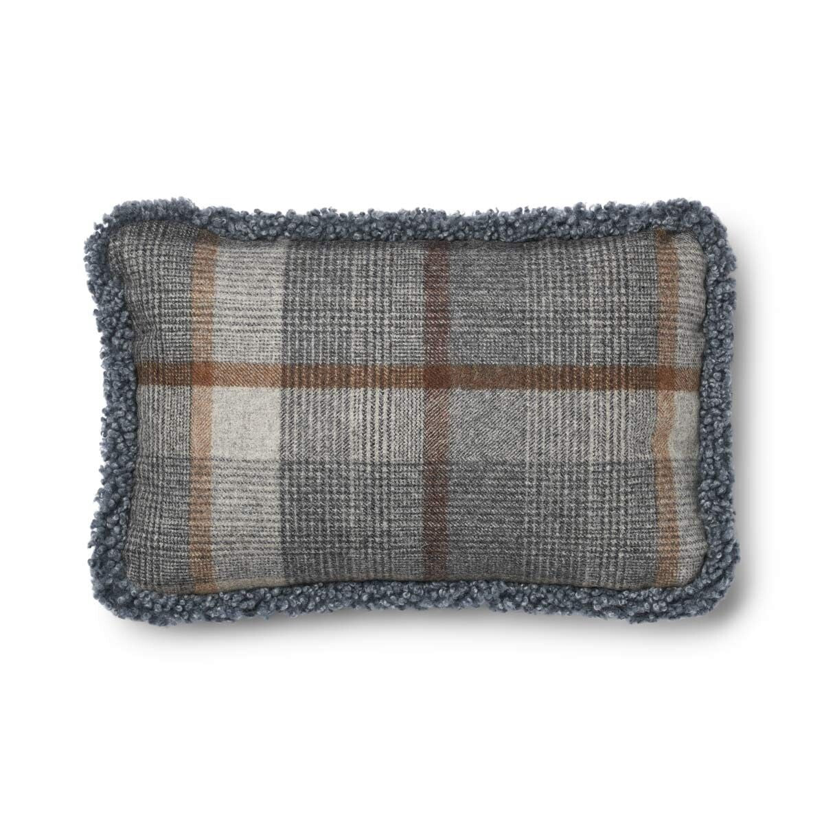 Wool Cushion Rectangular | Doublesided | Short Wool trim | 34x52 cm Glencheck-Grey/Light Grey