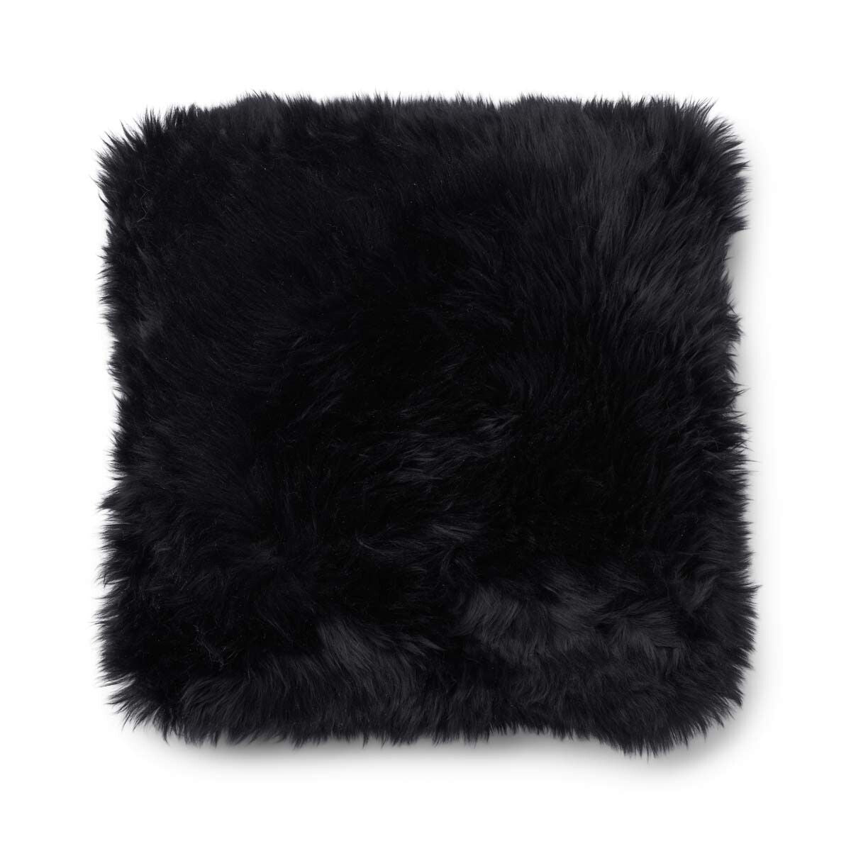 Long Wool Sheepskin Cushion | 52x52 cm Charcoal/Black
