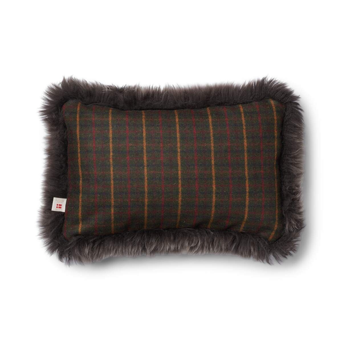 One Side Cushion | Long Wool | 34x52 cm Kilberry Fir-Dark Green/Walnut