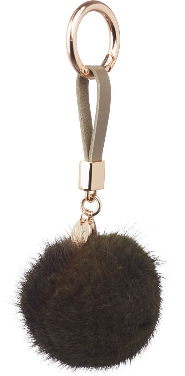 Pom Pom Keyring Leather Strap Khaki