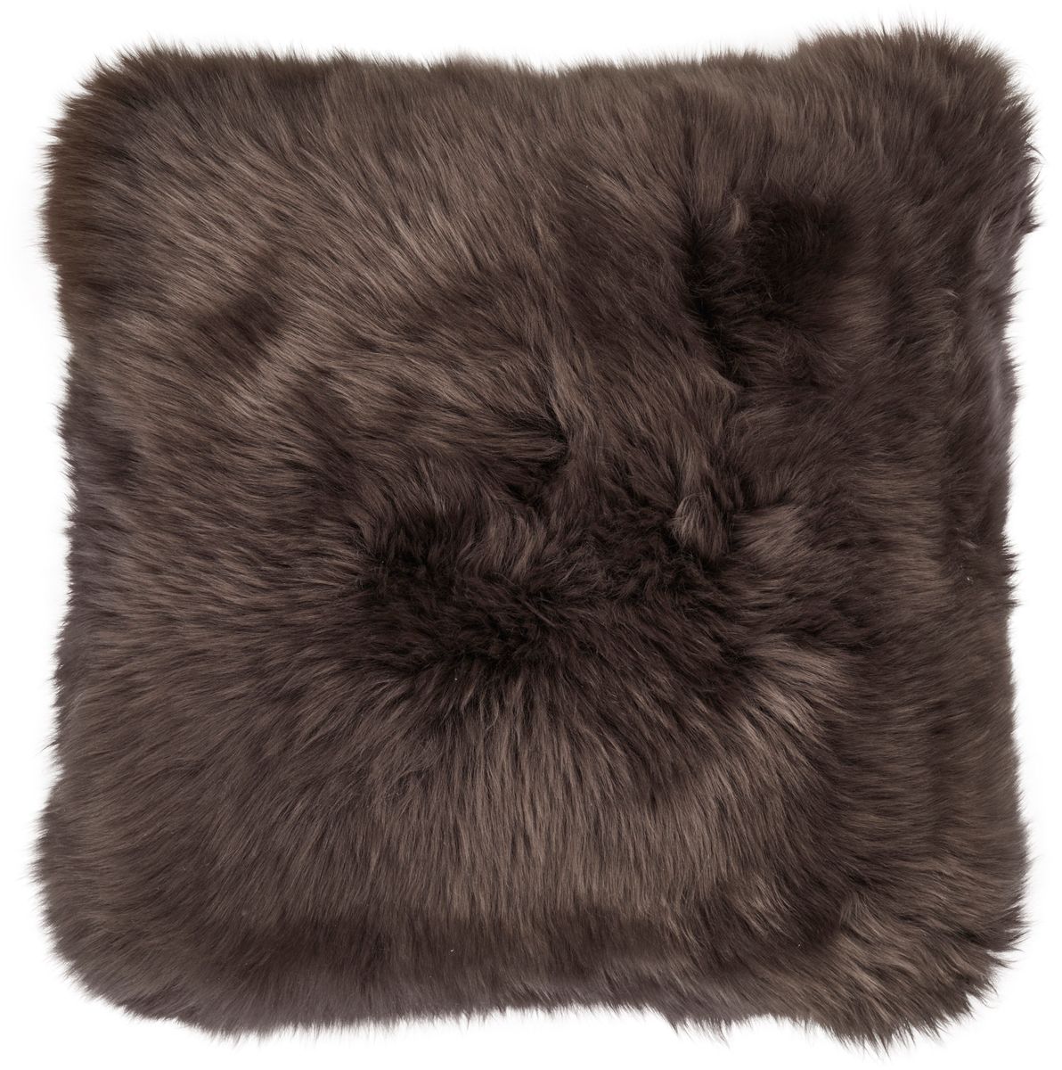 Long-Wool Sheepskin Cushion | LW | Leather backing | 50x50 cm Walnut
