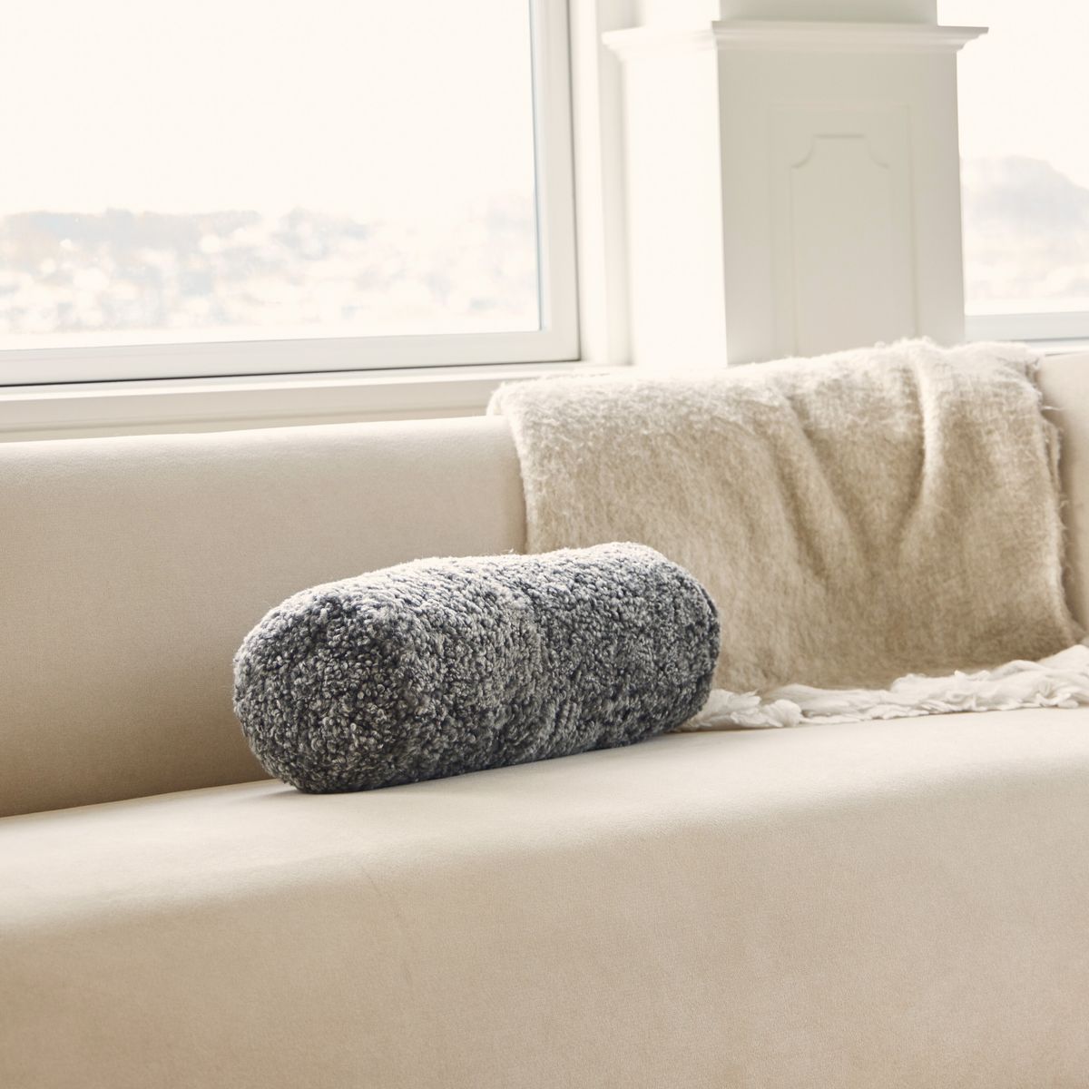 Bolster Cushion | Short Wool Sheepskin | D20xL52 cm Anthracite
